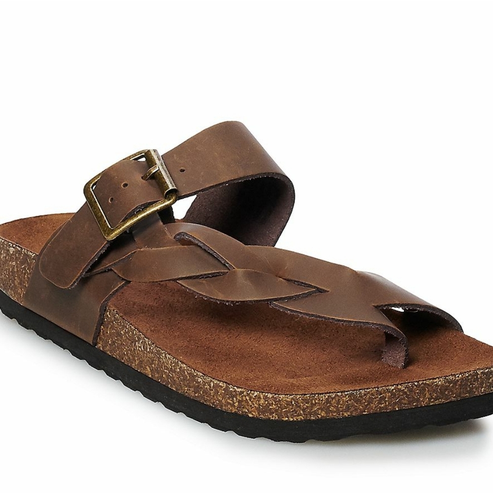Leather Footbed Brown Slide Sandals